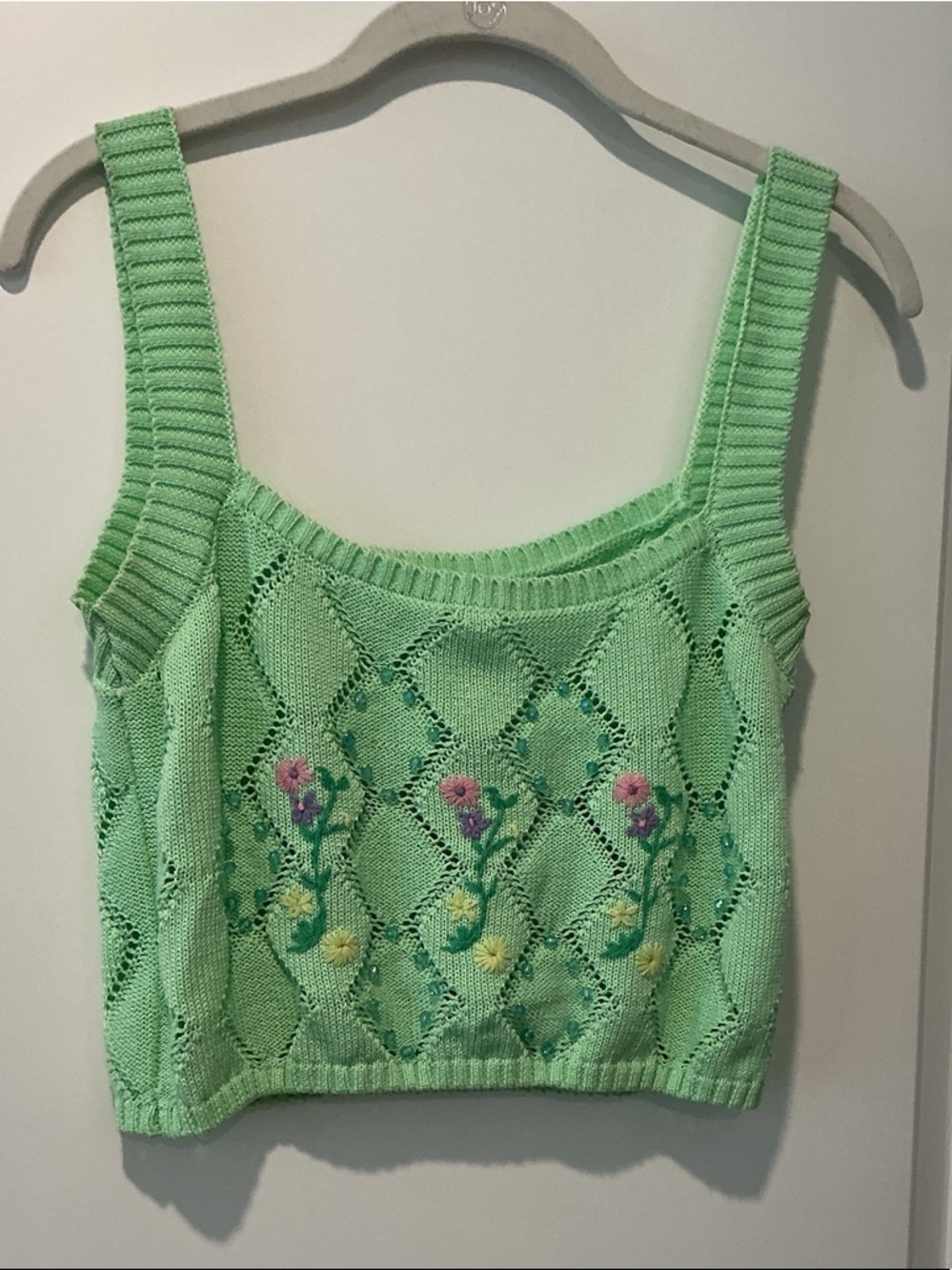 Zara Mint Green Embroidered Knit Crop Tank